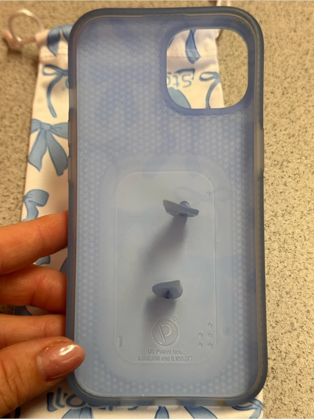 Loopy Case Light Blue Bow for IPhone 15.